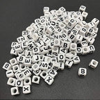 DAHI 400pcs Letter Beads 8 * 8mm Square Alphabet Bead White Cube Letter Bead A-Z Acrylic Alphabet Beads for Jewelry Making DIY (Back White 8x8mm) - color: black white 8x8mm