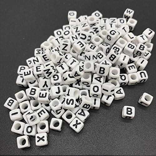 DAHI 400pcs Letter Beads 8 * 8mm Square Alphabet Bead White Cube Letter Bead A-Z Acrylic Alphabet Beads for Jewelry Making DIY (Back White 8x8mm) - color: black white 8x8mm