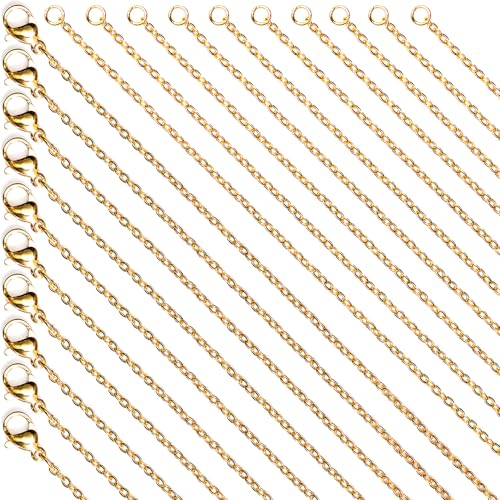 Fadeless Stainless Steel Chains for Jewelry Making, 20 Pack, Hypoallergenic, Silver & Gold Plated Necklace Findings, Accessories (Gold (25+27")) - color: Gold (25+27")
