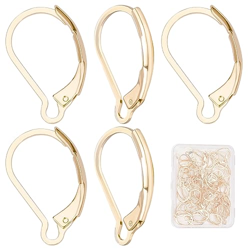 SUNNYCLUE 1 Box 60Pcs Real 24K Gold Plated Leverback Earring Findings French Earring Hooks 16.5x10mm Leverbacks Lever Back Earwires for Jewellery Making Women Adults DIY Dangle Earrings Supplies - color: 60pcs Real 24k Gold Plated Stainless Steel Leverbac