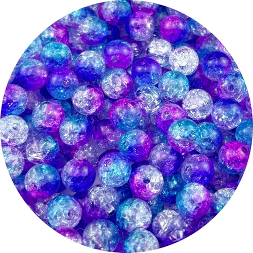 Jmassyang 300 Pieces 8mm Acrylic Crackle Beads Crystal Round Plastic Spacer Bead for DIY Decoration Necklaces Bracelets Earrings Jewelry Making(Rose Red-Blue) - color: Rose Red-Blue, size: 8MM