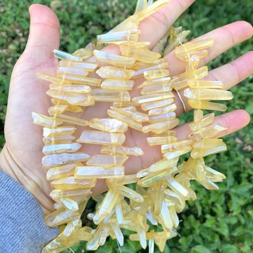 Adabele 15 Inch Natural Raw Healing Crystal Quartz Gemstone Loose Beads Small Drilled 15 Inch Topaz Yellow AB Titanium Coated Chakra Gem Stone Drop Stick GA11 - color: Topaz Yellow Ab, size: Small Size (15 Inch/1 Strand)