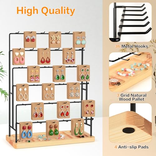 Jewelry Display for Vendors, 36 Hooks Earring Display Stands for Selling, Earring Holder Organizer for Earring Cards, Bracelets, Necklaces, Rings, Keychains Retail-Burlywood - style: 6T-Burlywood