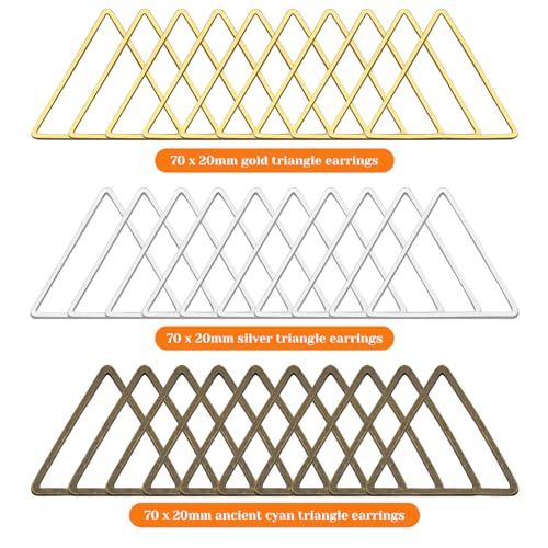 Oubaka 210pcs Triangle Earring Hoops, Gold, Silver, Ancient Cyan - Earring Beading Hoops - Jewelry Making Supplies - color: 210pcs