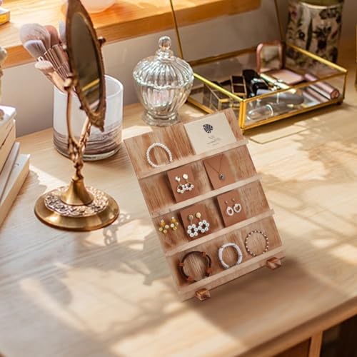 PH PandaHall 4 Tier Wooden Jewelry Display Stand, Earring Display Stands Rack Removable Showcase Rack, Retail Jewelry Display Card Holder for Selling Craft Jewelry Showing - color: BurlyWood-4 Tier