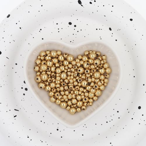 350 Pcs Mix 18K Gold Filled Spacer Beads,2mm 3mm 4mm 5mm that Do Not Fade Easily Smooth Round Beads Seamless Ball Beads, Gold Beads for DIY Necklace Bracelet Jewelry Making - size: Mix-2/3/4/5mm