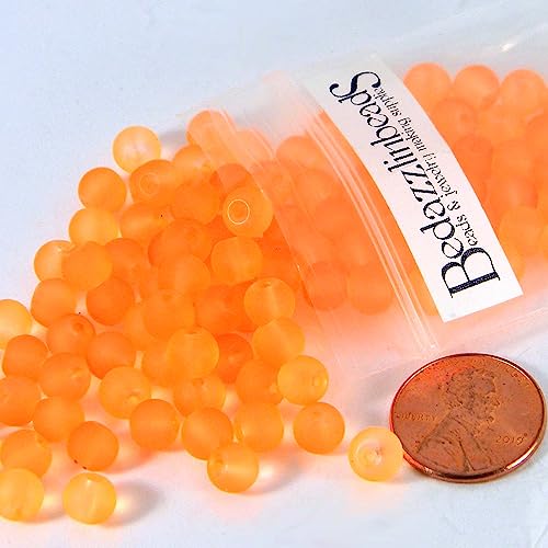 100 Matte Frosted Translucent 6mm x 5mm Round Loose Glass Jewelry Spacer Beads with 1.2mm Hole in Many Colors (Orange) - color: Orange