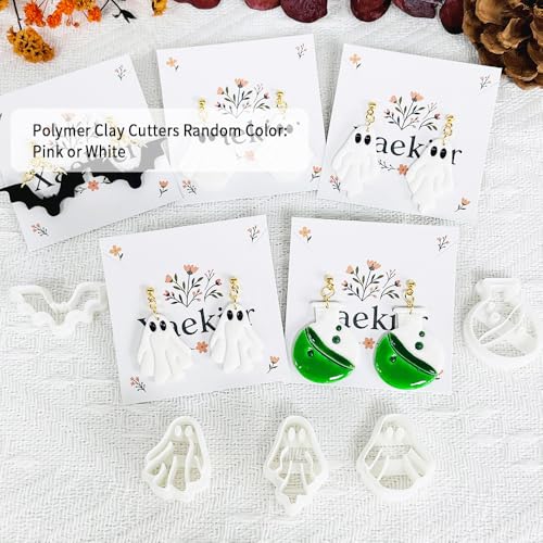 Xaekicr 5 Pcs Halloween Polymer Clay Cutters Set – Ghost, Bat, Potion Bottle Clay Earring Cutters for DIY Jewelry Making – Clay Tools for Polymer Clay Molds - color: 2D color
