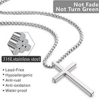 Romass 2 Pcs Cross Necklace for Men Boys,Stainless Steel Pendants Silver Black Gold Crosses Chain Jewelry Gifts Box 16-30 inches - size: 16 in, style: 2Pcs(silver+gold) 1.7 "* 1.0'' pendant