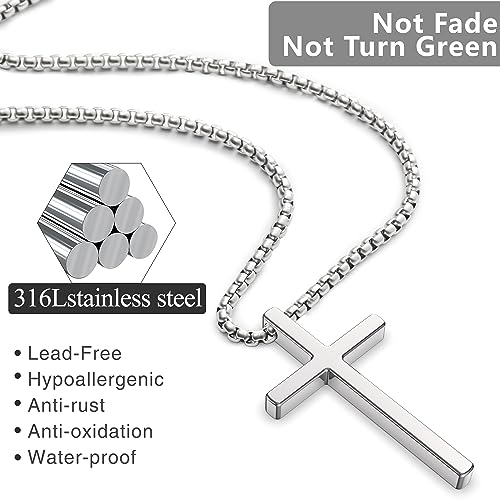 Romass 2 Pcs Cross Necklace for Men Boys,Stainless Steel Pendants Silver Black Gold Crosses Chain Jewelry Gifts Box 16-30 inches - size: 16 in, style: 2Pcs(silver+gold) 1.7 "* 1.0'' pendant