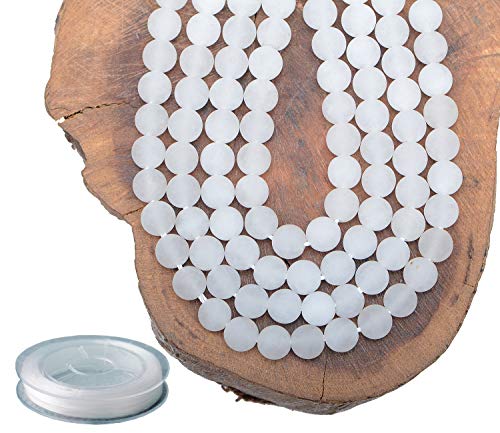 6mm Natural Matte White Jade Round Gemstone Frosted 120Pcs Bulk Loose Beads for Jewelry Making Bracelet with Stretch Beading Cord LPBeads - color: Unpolished White Jade, size: 6mm