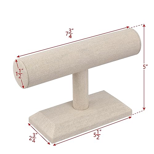 MOOCA 2 Pcs Set Linen Covered Wood Bracelet Holder Stand Jewelry Display Stand Watch Bangle Organizer Display, Nature Linen Color - color: Tan Linen, 2 pieces