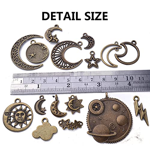 BronaGrand Celestial Pendant Charms,Sun Moon Star Cloud Charms Lightning Bolt Charms Jewelry Charms for Necklace Earrings Bracelet Jewelry - color: Bronze