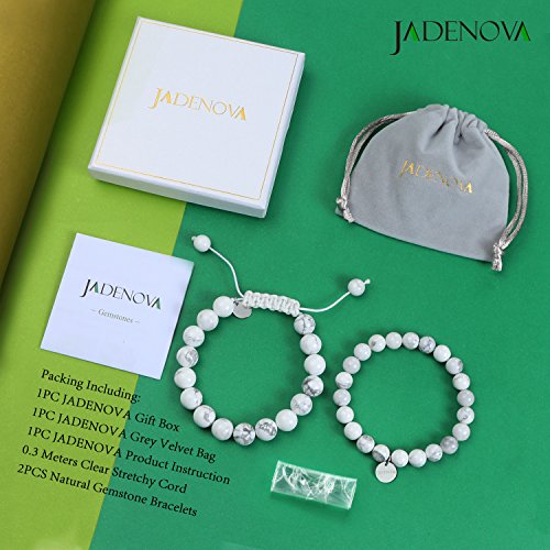 JADENOVA Natural Bead Bracelet Semi Precious Gemstone Beaded Bracelet for Women Healing Crystal Stone Stretch Bracelet Men Couple Bracelets (2pcs,6-8mm/8-10mm) - color: Howlite, size: 8mm/10mm