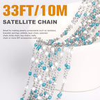 33 Feet Stainless Steel Enamel Chains Bulk, 2mm 304 Stainless Steel Blue White Enamel Beaded Cable Link Chain Roll Spool for Jewelry Making - color: Stainless Steel Blue White Beads