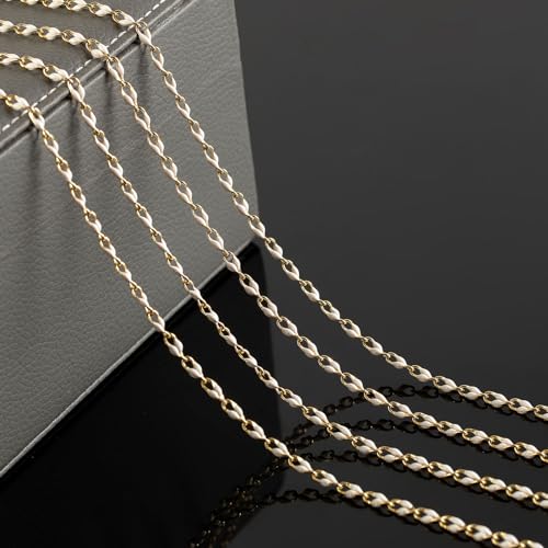 White Enamel Cable Chain Customize Necklace DIY Jewelry Chain Roll, 2 Meters Gold Plated Brass Chain with Jump Rings and Lobster Clasps - color: White