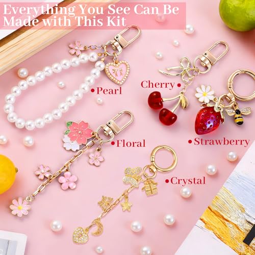 Wurosi 945 Pcs Bag Charm Kit, Charms Lip Gloss Keychain Making Kit, Beaded Keychain Making Kit, Y2K Keychains, 8 Ball Dice Charm Keychains, DIY Customizable Crafts Key Chains(Gold & Silver) - color: 945PCS Keychain Making Kit