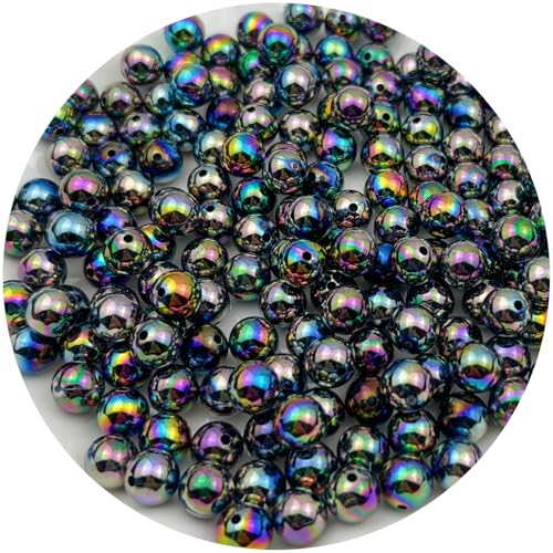 200 Pcs 10mm Acrylic Round Beads AB Colors Craft Beads Round Spacer Beads with Holes for DIY Craft Making Necklace Bracelet Earring Ornament(15- Black) - color: 15- Black, size: 10MM