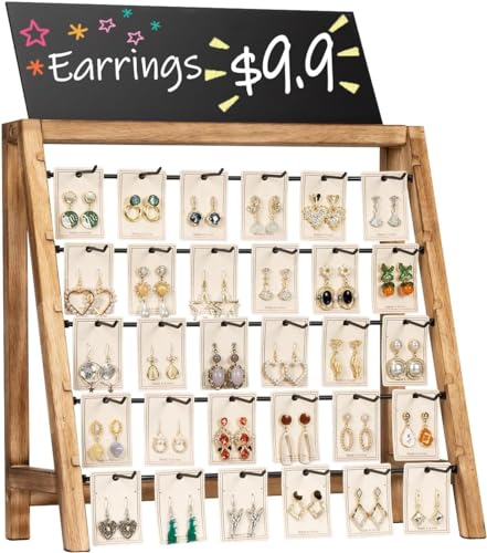 Poyilooo Jewelry Display for Vendors Selling, Wood Earring Bracelet Keychain Display for Vendors with Adversitsing Board 30 Hooks, Large Capacity Jewelry Holder Display Stands Rack for Earring Card - color: Carbonized Brown