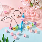 FASHEWELRY 50Pcs Vowel Letter Acrylic Beads Big Plastic Letter Blocks Charms 3D Letters Chunky Initial Alphabet Beads for Key Chains Necklace DIY Arts Craft Projects Pink - color: Misty Rose, size: Vowels