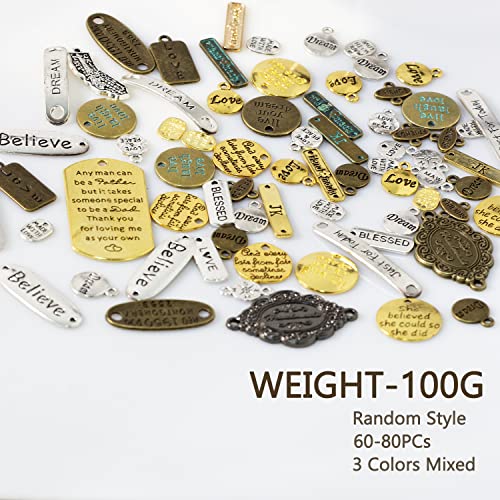 stino Metal Charms for Jewelry Making 100gram, Bulk Tibetan Silver & Gold Plated Trinkets for Earring Necklace Jewelry Making and Findings - color: Word Plate Silver & Gold