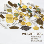 stino Metal Charms for Jewelry Making 100gram, Bulk Tibetan Silver & Gold Plated Trinkets for Earring Necklace Jewelry Making and Findings - color: Word Plate Silver & Gold
