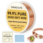 14 Gauge/1.6mm Copper Wire for Jewelry Making – 26 Feet Single Spool with Polishing Cloth & COA – 99.9% Pure Dead Soft Bare & Skin Safe Uncoated Craft Wire for Garden Supports & DIY - size: 14 Gauge, style: 5 Ounces