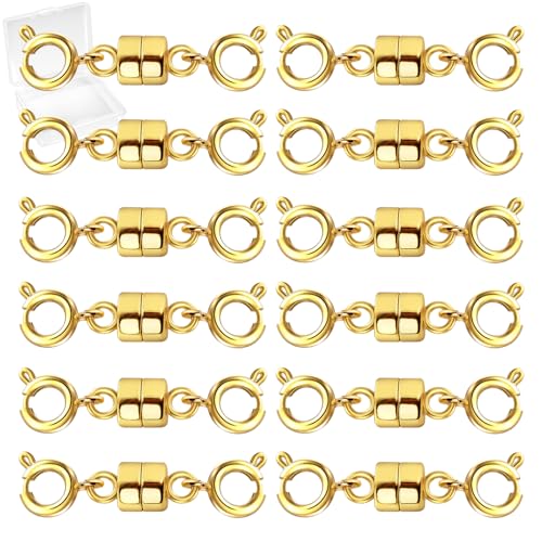MKCYD Double Magnetic Necklace Clasps and Closures, Necklace Extenders for Women, 14K Gold and Silver Magnetic Jewelry Clasps for Bracelets - color: 12Pcs Gold