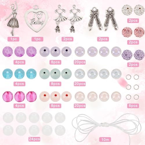 SUNNYCLUE 1 Box 6 Set Ballet Bracelet Making Kit Adjustable Bracelets Dancer Ballerina Charms Acrylic Transprent Rhinestone Beads for Jewellery Making Kits Beginner Adult Women Holiday Supplies - style: Dance 1