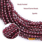 GEM-Inside Natural 3mm Red Garnet Gemstone Faceted Round Stone Loose Beads Crystal Energy Power for Jewelry Making 15" - color: AAA Red Garnet, size: 3mm