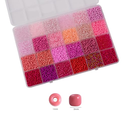 Red Colors 3mm Seed Beads, 5200Pcs Glass Seed Beads Kit with Storage Box for DIY Necklace Bracelet Crafts - color: Red
