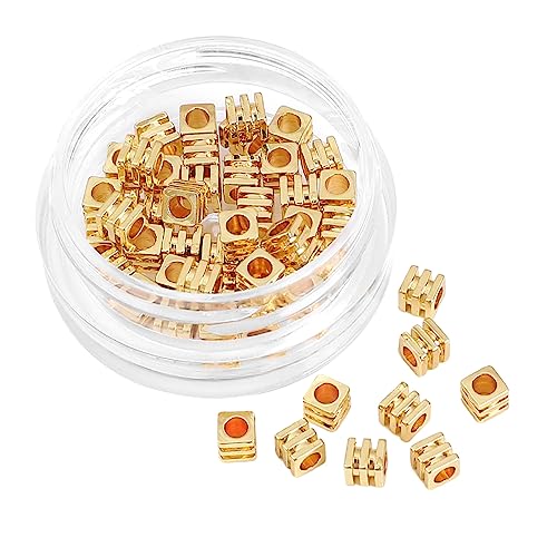 BEADIA 14K Gold Plated Cube Spacer Beads Draw Line 3x3mm 50pcs for Jewelry Making Findings Non Tarnish - color: 14K Gold, size: 3x3mm Draw Line Cube
