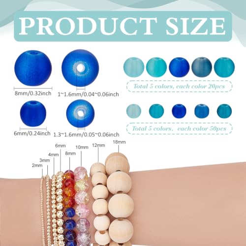 PH PandaHall 5 Colors Blue Glass Beads 350pcs Frosted Beads 2 Sizes Matte Crystal Beads 6/8mm Round Loose Beads Bracelet Beads Craft Beads for Jewelry Making Summer Boho Bracelets Necklaces Earring