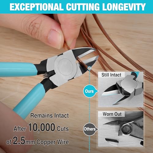 DURATECH 5-Inch Professional Wire Cutter, Wire Snips with CNC Machined Edges, CR-V Thickened Flush Cutter, Ultra-Sharp Small Wire Cutters for Crafting, Electronics, Zip Ties, and Jewelry Making