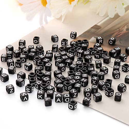 ToBeIT Acrylic Alphabet Letter A-Z Cube Beads 1000 pcs for Jewelry Making, Bracelets, Necklaces(6mm) (Black) - color: black