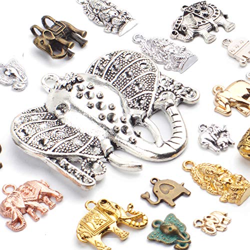 100g (About 20-40pcs) Mixed Alloy Elephant Charms Tibetan Animal Elephant Head Charms Pendants Jewelry Findings for Bracelets Necklace Crafts Making - style: Mixed Elephant Charms