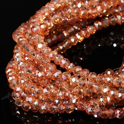 5 Strands 3mm Transparent Champagne Color Half Plated Faceted Rondelle Beads, Songxi Glass Beads for Keychain Making Necklace Earring Jewelry Making for Gemstone DIY Craft Supplies - color: Champagne Color, size: 3mm(5 Strands)