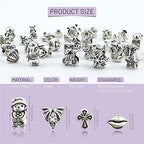 JIALEEY Wholesale Bulk Mix Tibetan Silver Tone Color Spacer Loose Beads Fit European Charm Bracelet Lot for Jewelry Making Findings DIY, 100Gram/38 Pcs