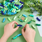 PH PandaHall 100pcs Acrylic Curved Tube Beads, 10 Style 35mm Opaque Chunk Spacer Beads Spring Summer Long Tube Noodle Slide Beads for St. Patrick’s Bracelet Necklace Jewelry Making - color: Green