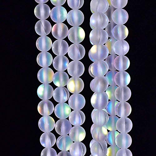 48PCS 8mm Natural Mystic Aura Quartz Gemstone Frosted Matte Titanium Opalite White Rainbow Round Loose Beads 15 inch Full Strand - color: White Mystic Aura, size: 8mm