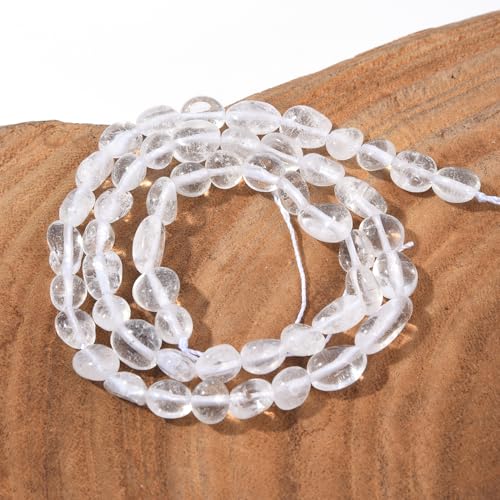 Clear Quartz Crystal Pebble Nugget Oval Free Tumbled Stone 6-8mm Natural Gemstone Loose Beads Approx 15.5 inch for DIY Jewelry Making - color: Clear Quartz Crystal
