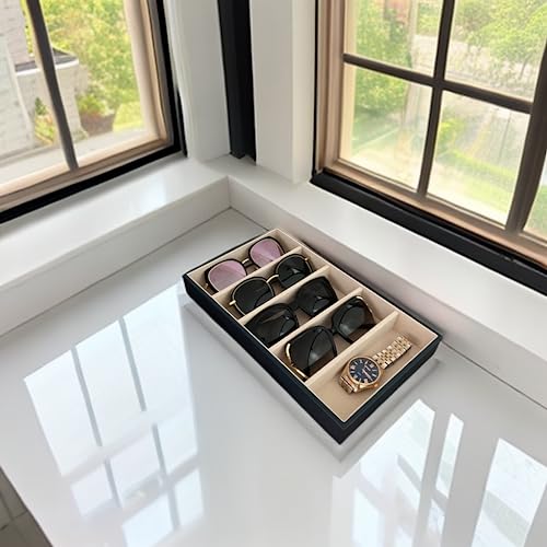 5 Slot High End PU Leather Velvet Drawer Divider Eyewear Storage Sunglasses Jewelry Show Tray Organizer - color: Blue-beige L5