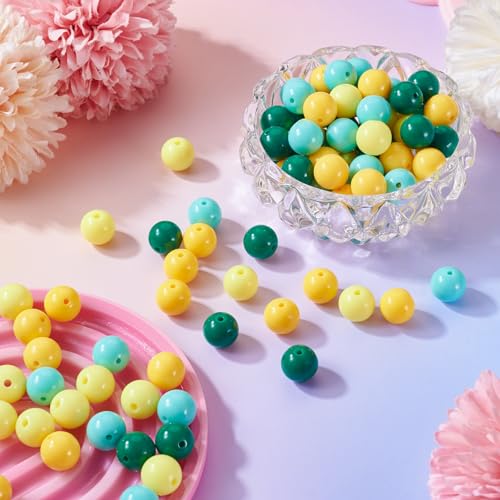 100 Pcs 11.5-12mm Bubblegum Beads Opaque Acrylic Chunky Loose Spacer Round Focal Beads for Jewelry Making Bracelet Necklace Keychain Craft Art Making,Hole:1.8mm,Dark Green - color: Dark Green