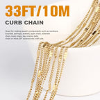 33FT 18K Gold Plated Curb Chains Bulk, 2mm Stainless Steel Flat Satellite Curb Link Chains Roll for Jewelry Making - color: Gold long embossed