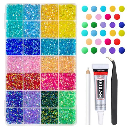 qiipii 24000Pcs 14 Color 3mm 4mm Transparent AB Resin Rhinestones w B7000 Glue for Bedazzling Crafting Flatback Colorful Stones Crystals Gems Diamonds for Nails Face Makeup Tumblers Bottles DIY Crafts - color: Transparent AB Rhinestones, size: 3mm+4mm