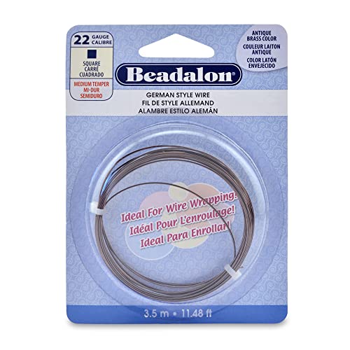 Beadalon German Style Wrapping Wire, Square, Antique Brass Color, 22 Gauge, 3.5 m / 11.5 ft - color: Antique Brass, size: 22 gauge/.025 In-3. 5 m/11.5 ft