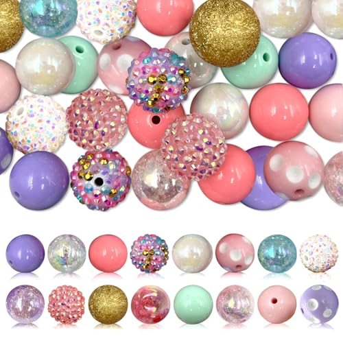 50Pcs Chunky Bubblegum Beads, 20mm Chunky Bubble Gum Beads for DIY Beadable Pens Bracelets Necklaces Pearl Beaded Craft Jewelry Making (Light Colored) - color: Light Colored Mixture