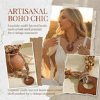 Coiris Shell Pendant Statement Strand Necklace for Women Boho Multi Beads Natural Stone Colorful Necklace Bohemian Handmade Chunky Shell Beaded Collar Jewelry for Women - color: Brown