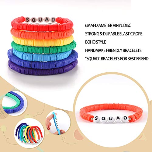 Rainbow Heishi Surfer Bracelets Set for Women Stackable Clay Beaded Bracelets Disc Stretch Preppy Bracelets Layering Colorful Friendship Bracelets Team Cheer Bulk Boho Summer Beach Jewelry Gift - style: SQUAD