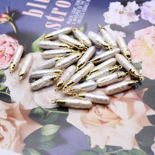 10PCS Natural Pearl Pendants Irregular Multiple Shapes Cultured Freshwater Baroque Pearl Charms for Jewelry Making Gift - color: 30x6mm